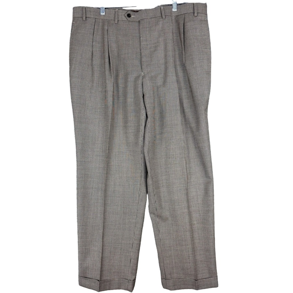 Lauren Ralph Lauren Dress Pants Mens 40x30 Brown Check Wool‎ Pleated Cuffed Work